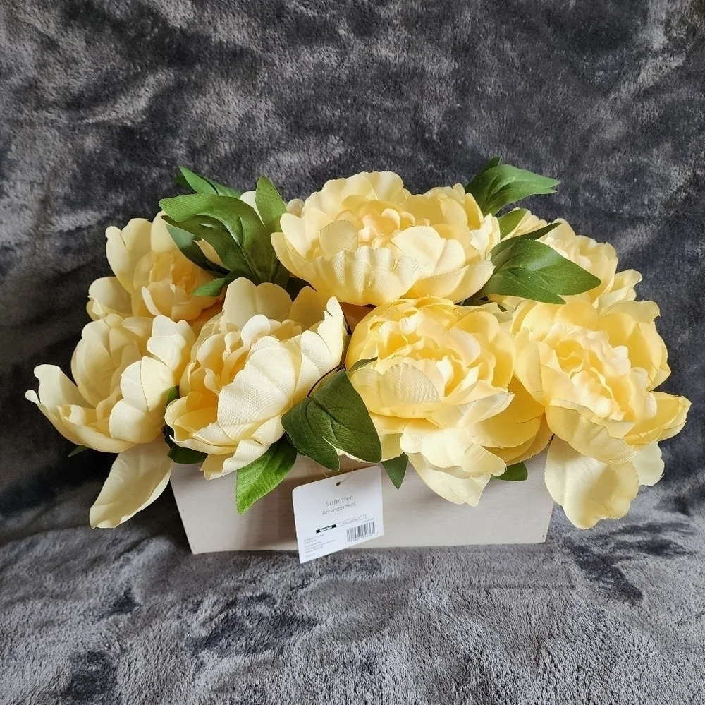 New Yellow or White Peony Arrangement in a wooden box / centerpiece/ home decor